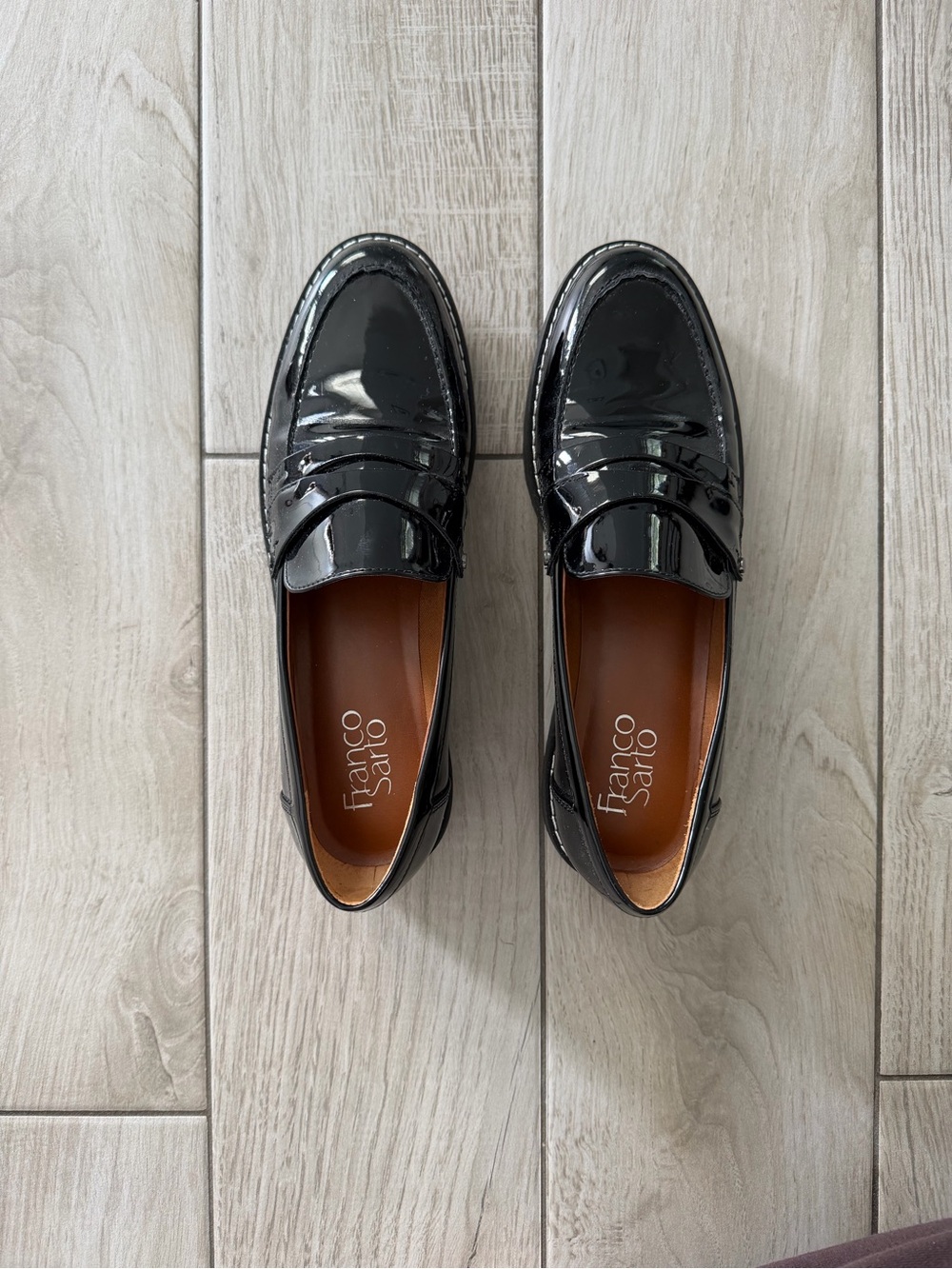 Franco Sarto Black Patent Penny Loafers